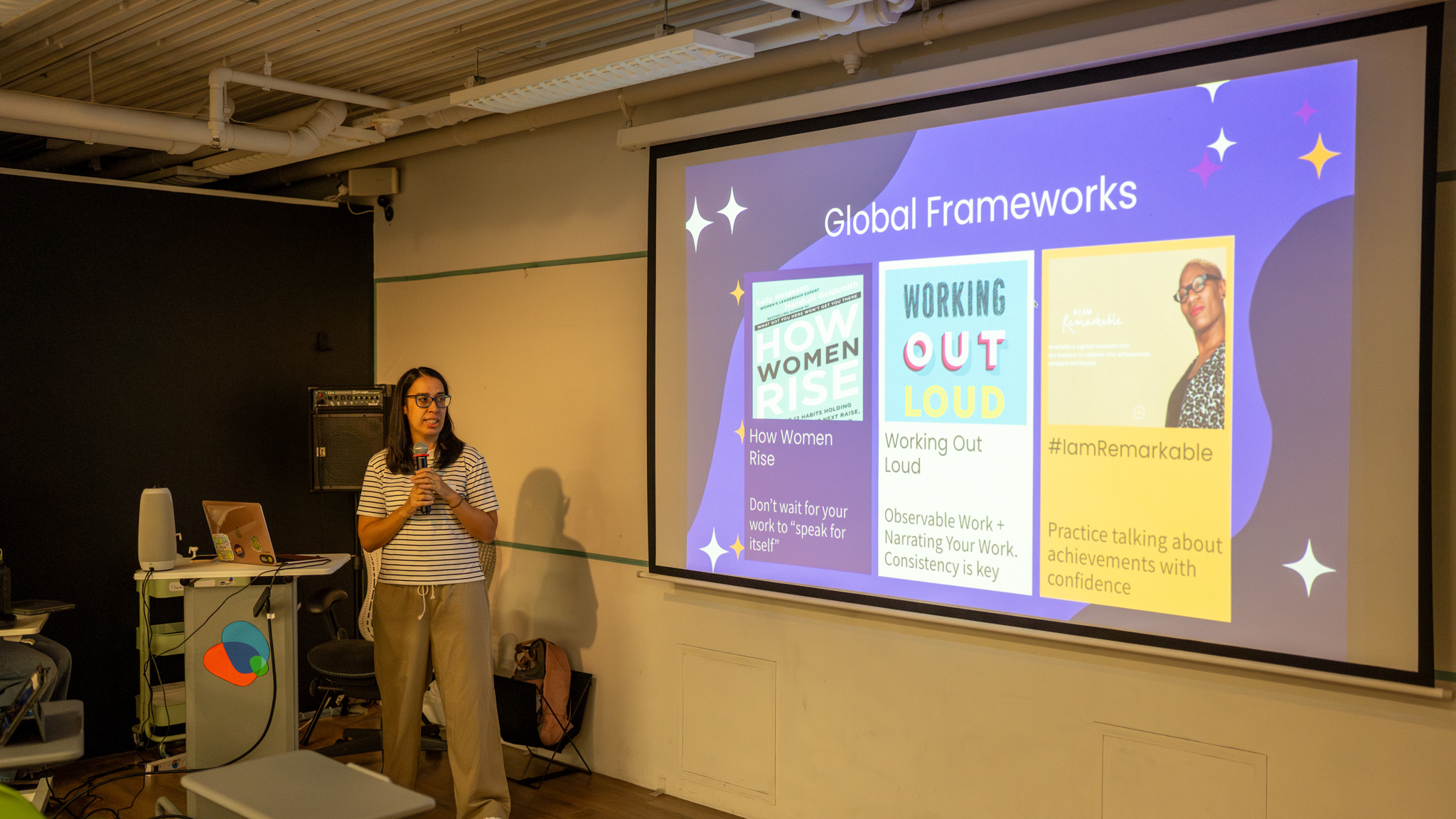 Rossella presenting recognition frameworks at a Women in Software Engineering Japan workshop